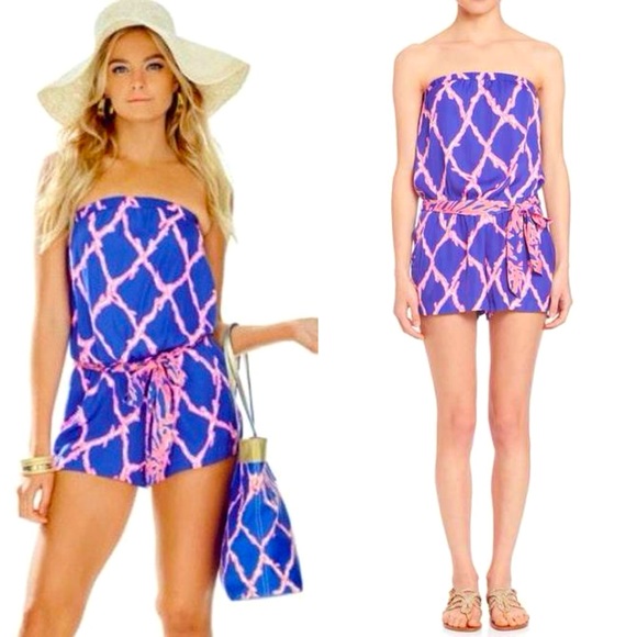 Lilly Pulitzer Ritz Romper Deep Dive Engineered Blue Nautical Santorini XL - Picture 3 of 11